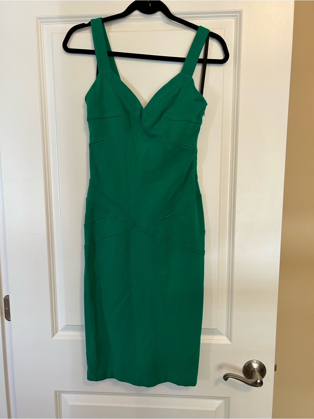 Diane Von Furstenberg Emerald Green V-Neck Midi Sheath Dress